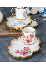 Acar Premium Gold Gilt Floral Porcelain Turkish Coffee Service Set - 6 - Piece - TryAladdin