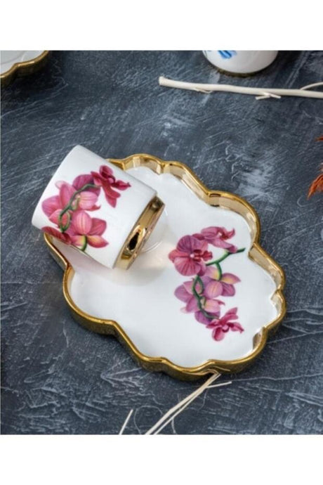 Acar Premium Gold Gilt Floral Porcelain Turkish Coffee Service Set - 6 - Piece - TryAladdin