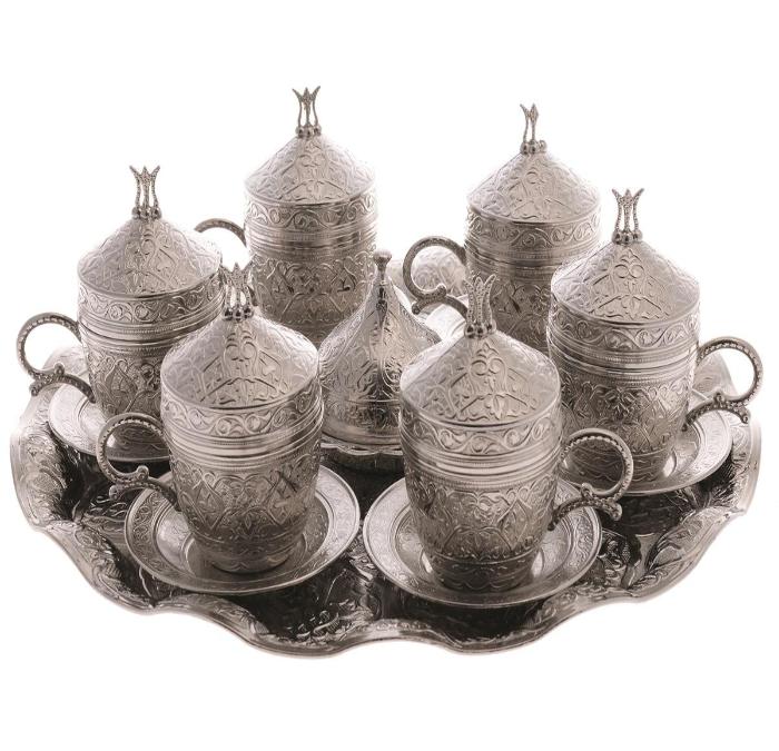 Acar | Silver Coffee Set of Six With Metal Tray And Candy Bown - Acar Design - White