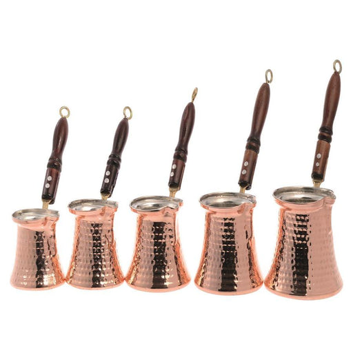 Acar | Turkish Coffee Pot Set of Five Wooden Handle - Copper