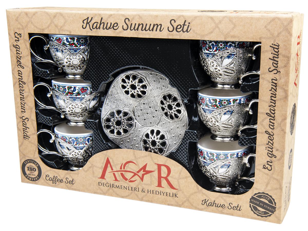 Acar | Turkish Coffee Set of Six - Busra - Topkapi - White