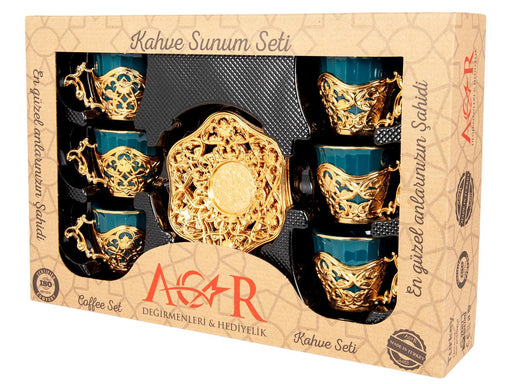 Acar | Turkish Coffee Set of Six - Elisa - Green - Gold