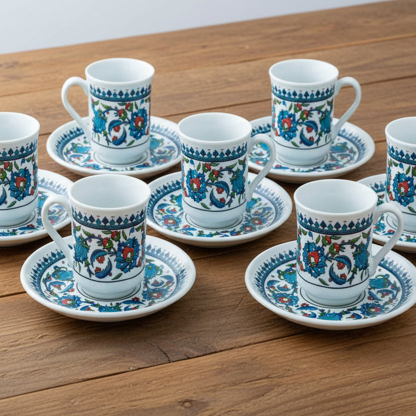 Acar | Turkish Coffee Set of Six - Porcelain - Topkapi - White - TryAladdin