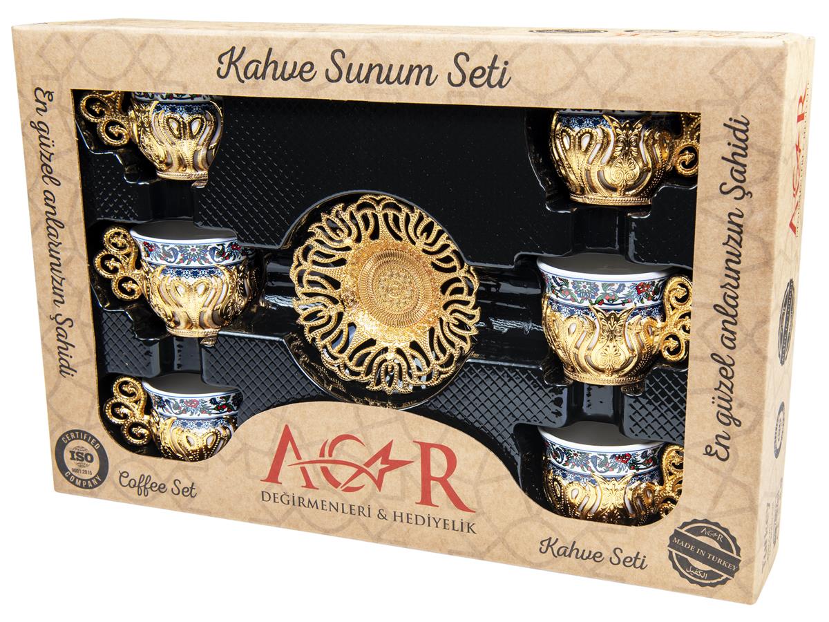 Acar | Turkish Coffee Set of Six - Tulip - Black - White