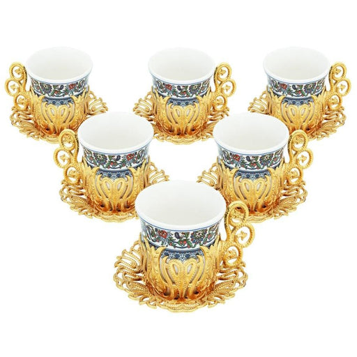 Acar | Turkish Coffee Set of Six - Tulip - Black - White