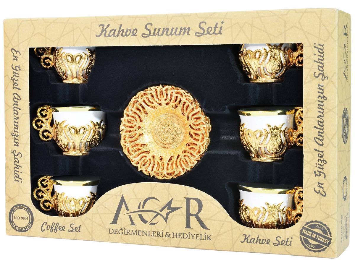 Acar | Turkish Coffee Set of Six - Tulip - Green - Gold