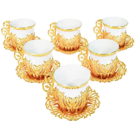 Acar | Turkish Coffee Set of Six - Tulip - Green - Gold