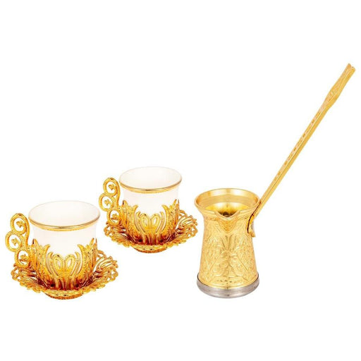 Acar | Turkish Coffee Set of Two + Coffee Pot - Gilded - Gold