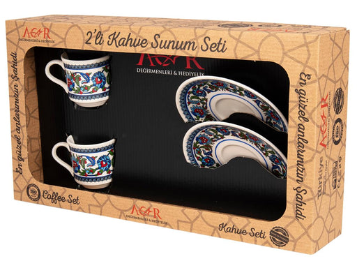 Acar | Turkish Coffee Set of Two + Coffee Pot - Porcelain - Topkapi - White