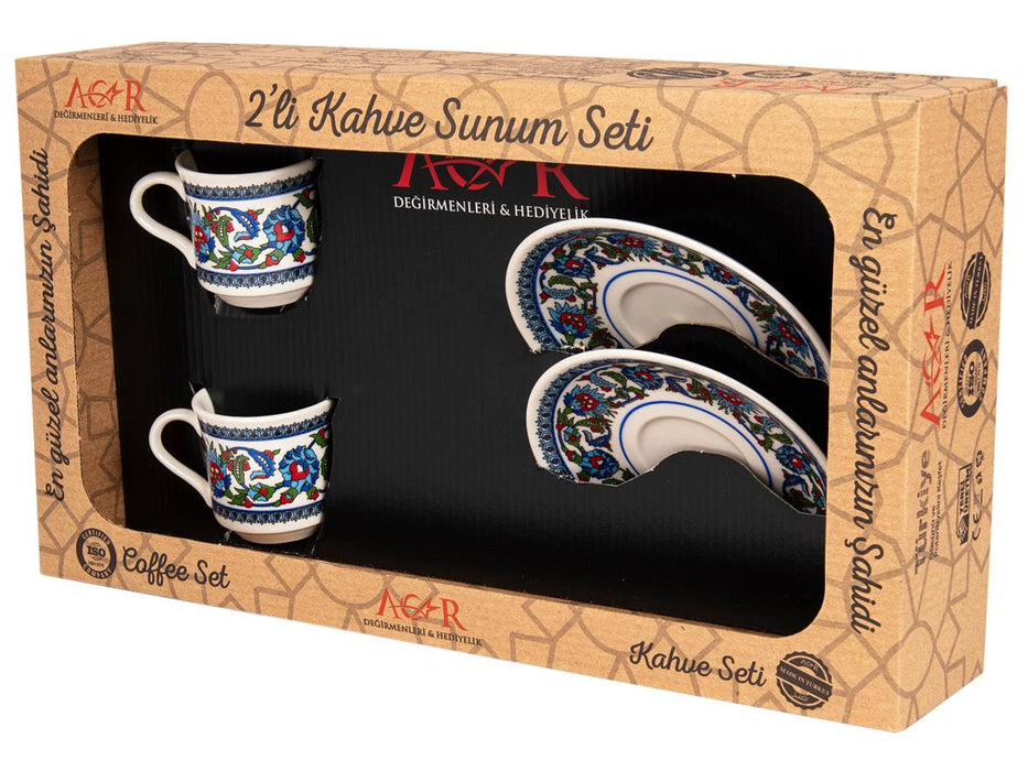 Acar | Turkish Coffee Set of Two - Porcelain - Topkapi - White