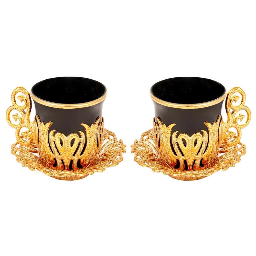 Acar | Turkish Coffee Set of Two - Tulip - Black - Gold