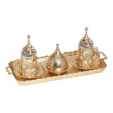 Acar | Turkish Coffee Set of Two With Metal Tray And Candy Bowl - Hurrem Design - Gold