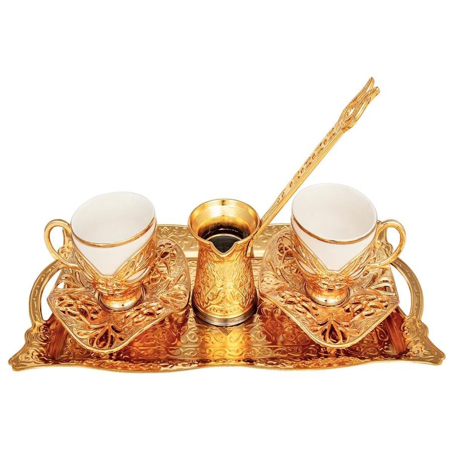 Acar | Turkish Coffee Set of Two With Tray + Coffee Pot - Gilded - Gold