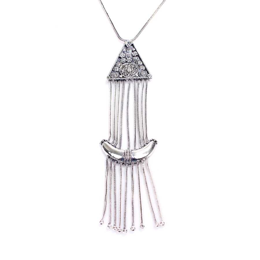 Oxidized Sterling Silver Triangle Moon Long Pendant Necklace
