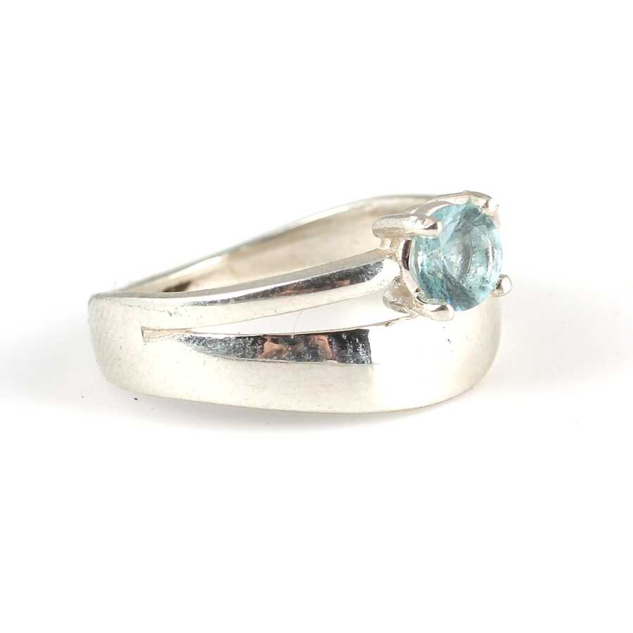 Sterling Silver Aquamarine Double Row Ring - Solitaire & Band Style