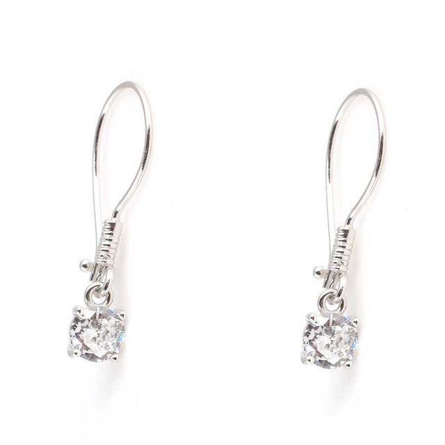 925 Sterling Silver Round Zircon Stone Dangle Earrings - Elegant