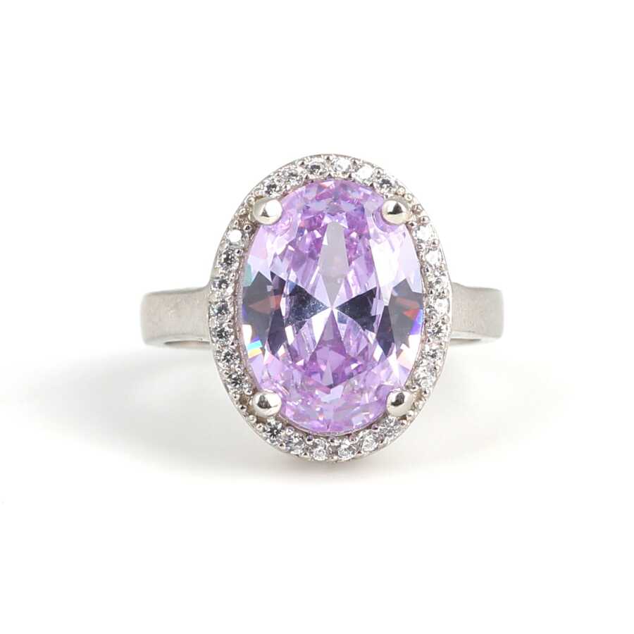 Anillo ovalado de amatista de plata esterlina 925 premium
