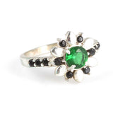Premium 925 Sterling Silver Synthetic Emerald Flower Ring