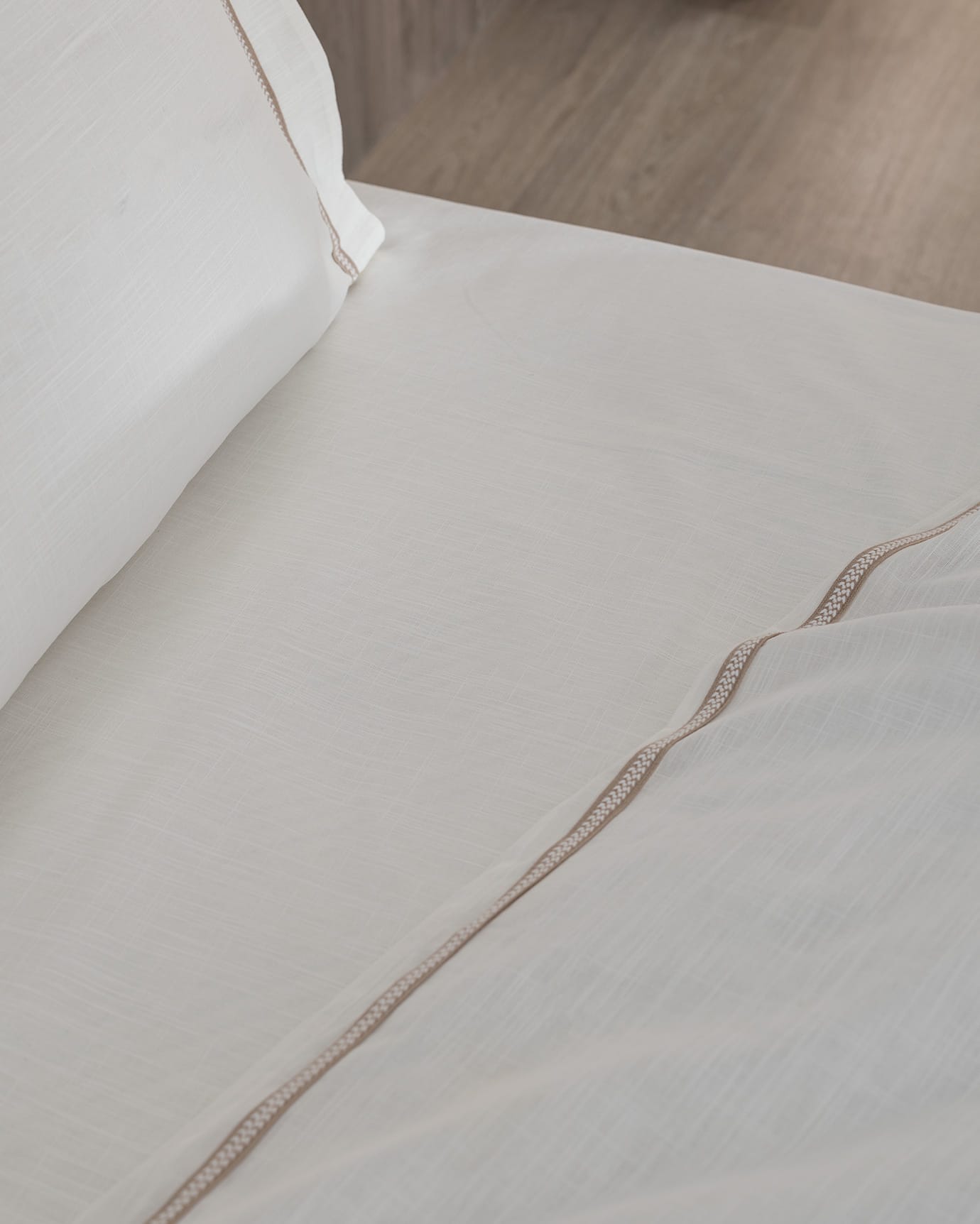 Juego de funda nórdica tamaño King con aspecto de lino lavado 100% algodón - Blanco/Beige