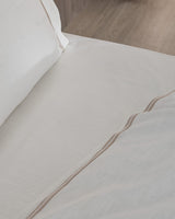 Juego de funda nórdica tamaño King con aspecto de lino lavado 100% algodón - Blanco/Beige