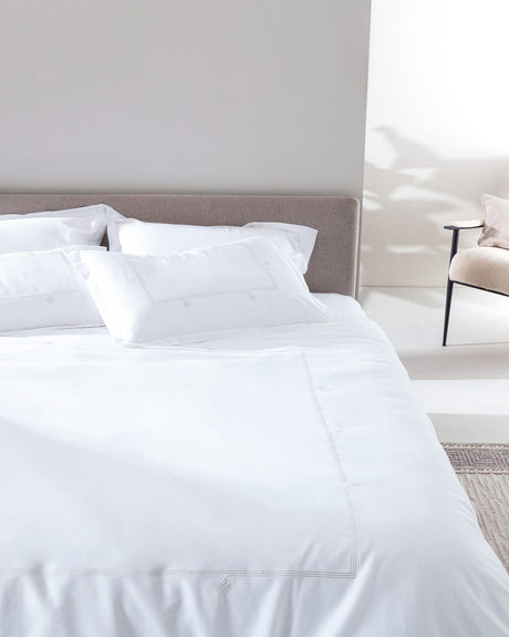 Embroidered Satin Double Duvet Cover Set, Light Gray