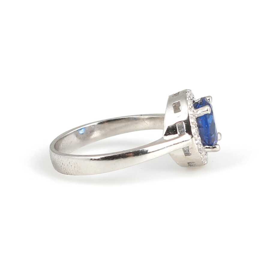 925 Sterling Silver Round Synthetic Sapphire Halo Ring
