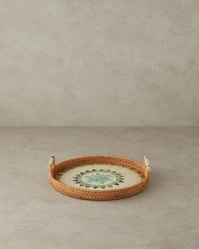 Premium Handwoven Pearlescent Rattan Serving Tray - Brown