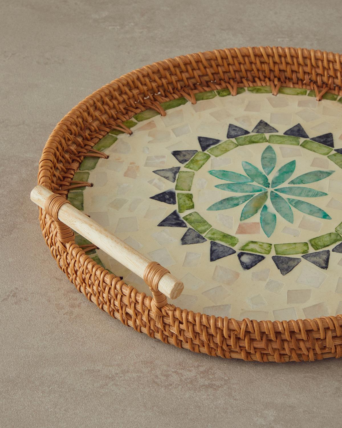 Premium Handwoven Pearlescent Rattan Serving Tray - Brown