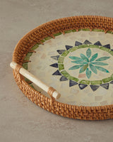 Premium Handwoven Pearlescent Rattan Serving Tray - Brown