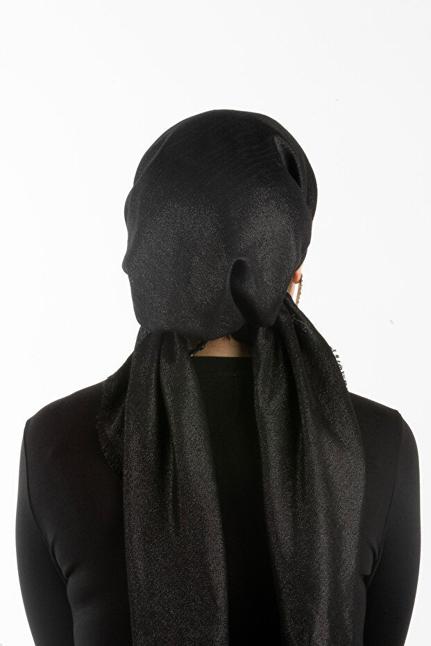 Adjustable Black Shimmer Bonnet Scarf - Non - slip & Comfortable - TryAladdin