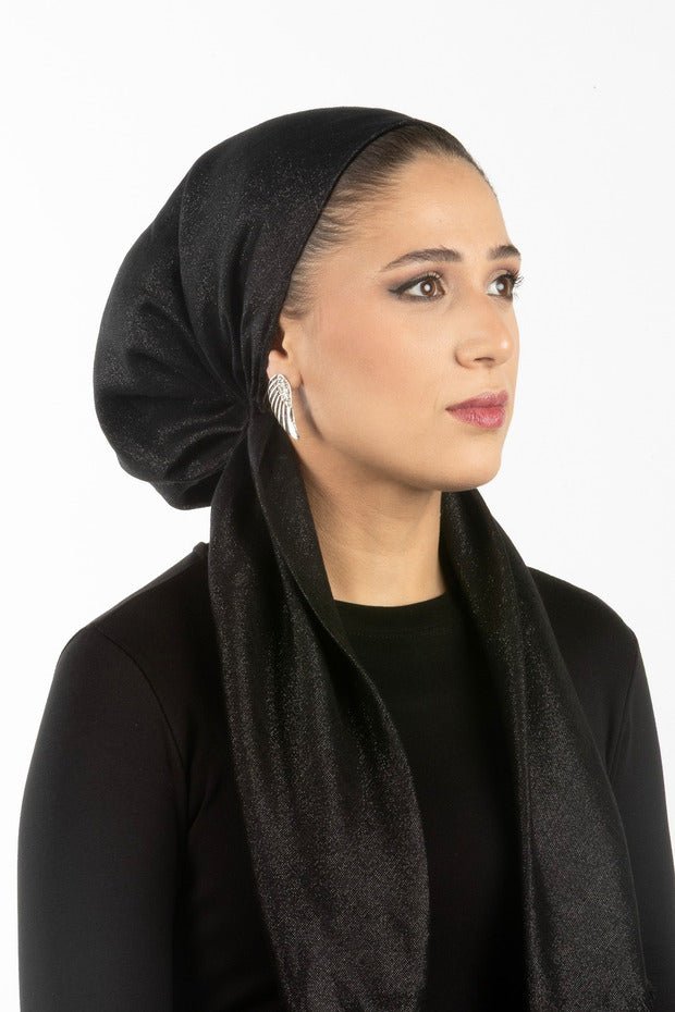 Adjustable Black Shimmer Bonnet Scarf - Non - slip & Comfortable - TryAladdin