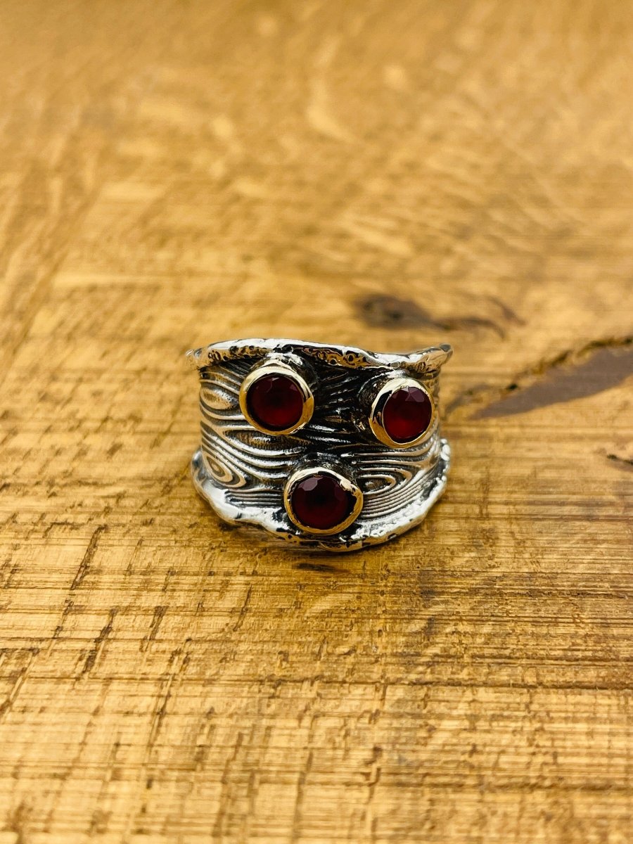 Adjustable Red Ruby Stone Silver Ring