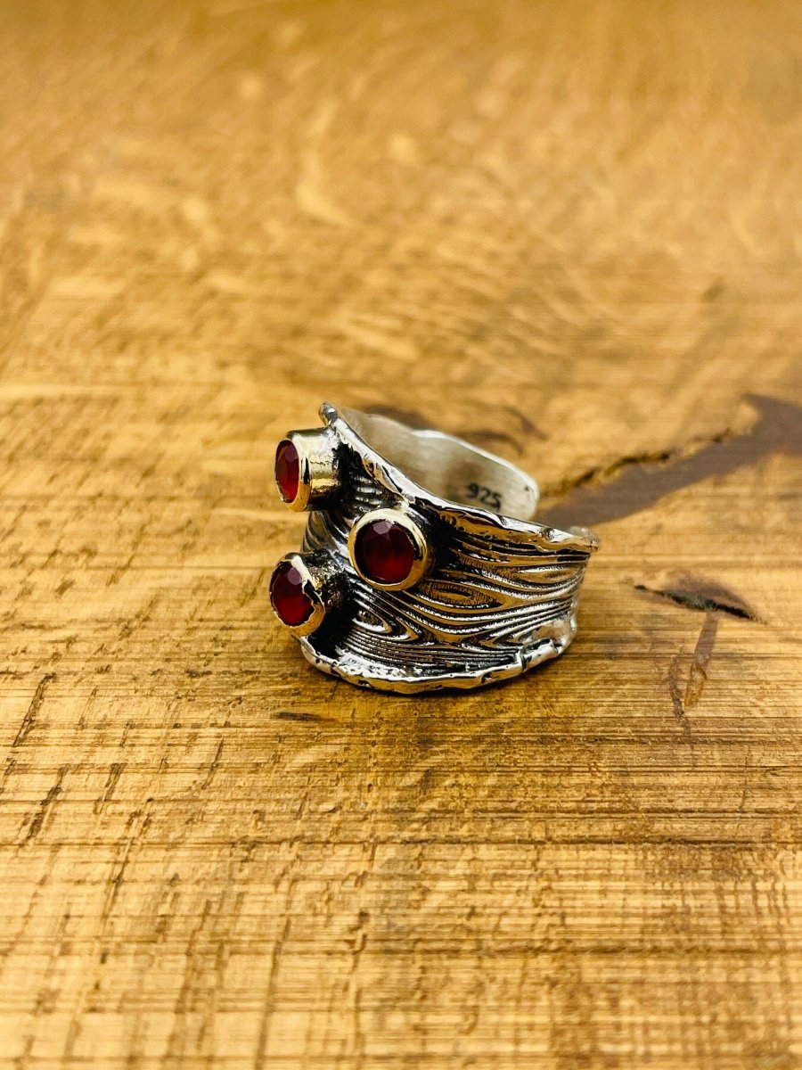 Adjustable Red Ruby Stone Silver Ring