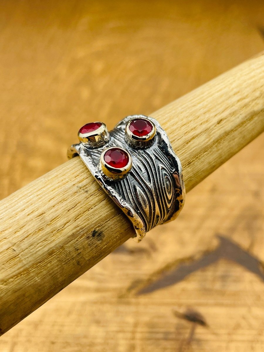 Adjustable Red Ruby Stone Silver Ring