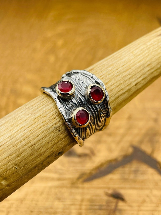 Adjustable Red Ruby Stone Silver Ring