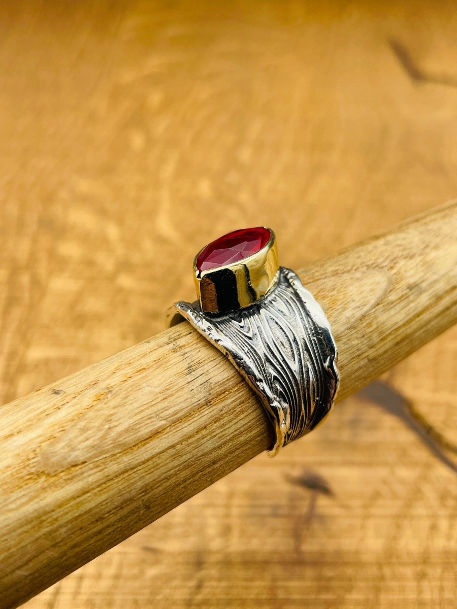 Adjustable Women's Red Stone Silver Ring