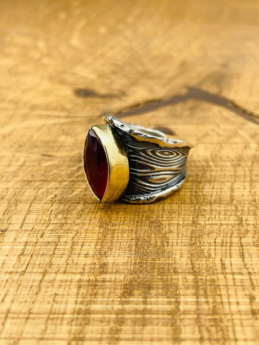 Adjustable Women's Red Stone Silver Ring