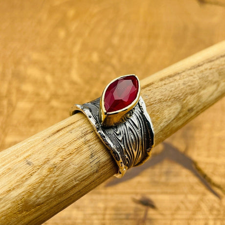 Adjustable Women's Red Stone Silver Ring