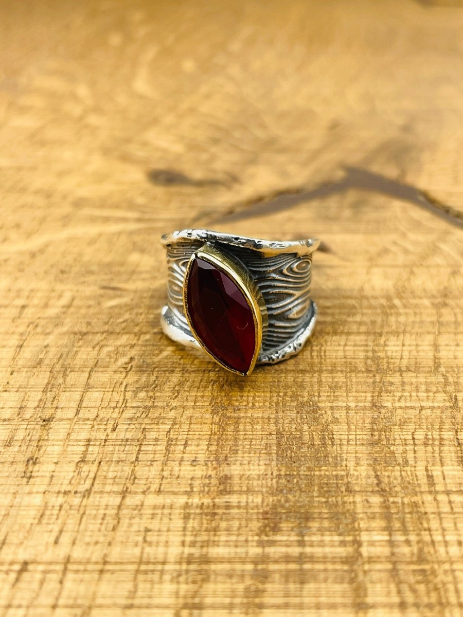 Adjustable Women's Red Stone Silver Ring