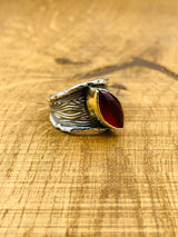 Adjustable Women's Red Stone Silver Ring