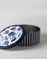 Decorative Metal Storage Box - Liana Blue & White Round Design