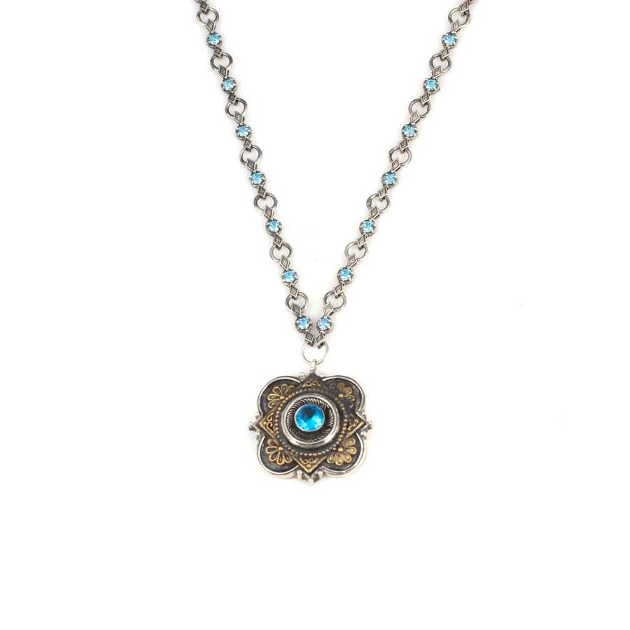 925 Sterling Silver Square Aquamarine Color Zircon Pendant Necklace