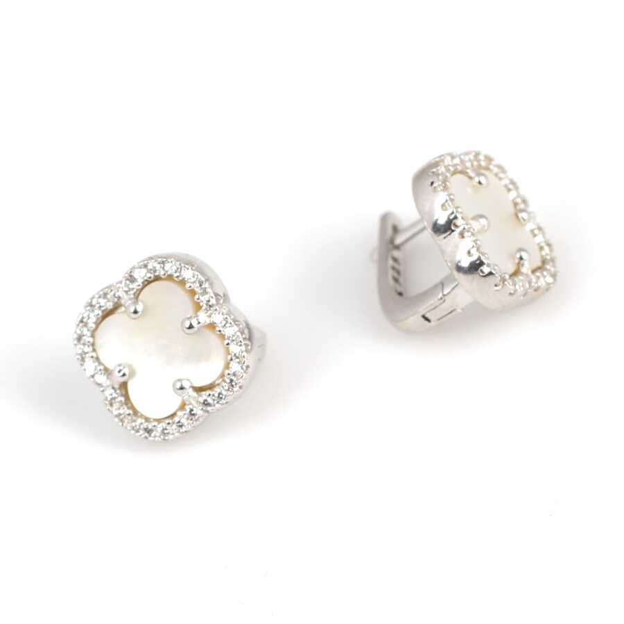 Premium 925 Sterling Silver Mother of Pearl Clover Earrings