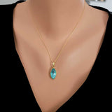 Yellow Gold Plated Sterling Silver Aquamarine Color Zircon Navette Necklace