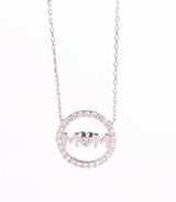 Sparkling Sterling Silver White Zircon 'Mom' Pendant Necklace