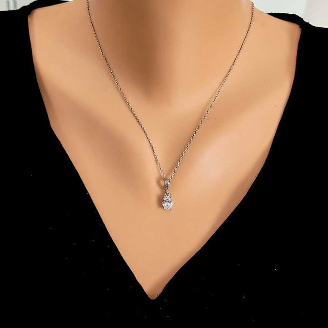 Premium 925 Sterling Silver Oval Zircon Necklace