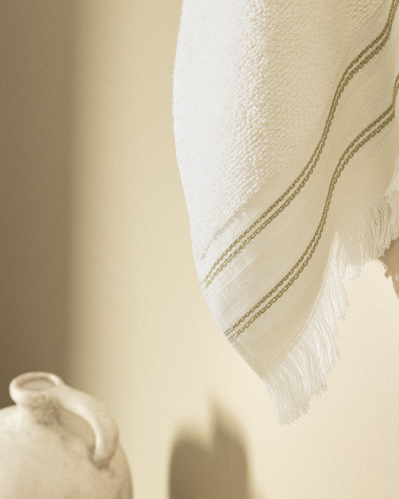 Serviette de visage 100 % coton - Serviette à main douce, absorbante et à séchage rapide, blanche et verte