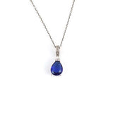 925 Sterling Silver Teardrop Pendant Necklace with Synthetic Sapphire