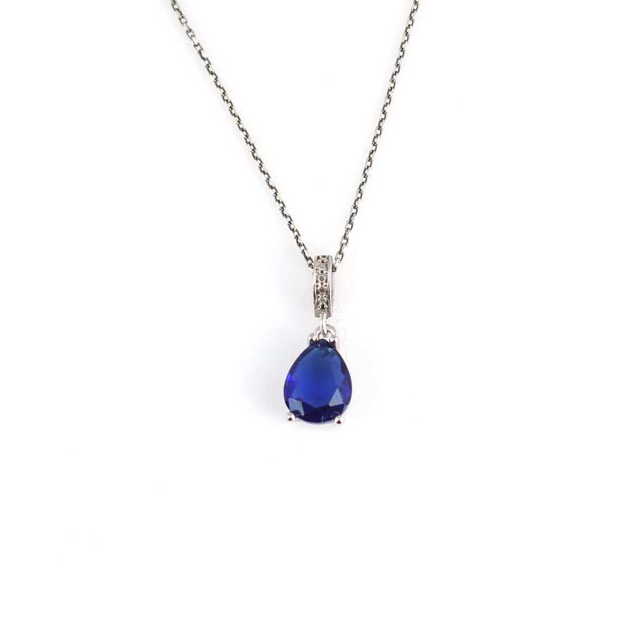 925 Sterling Silver Teardrop Pendant Necklace with Synthetic Sapphire