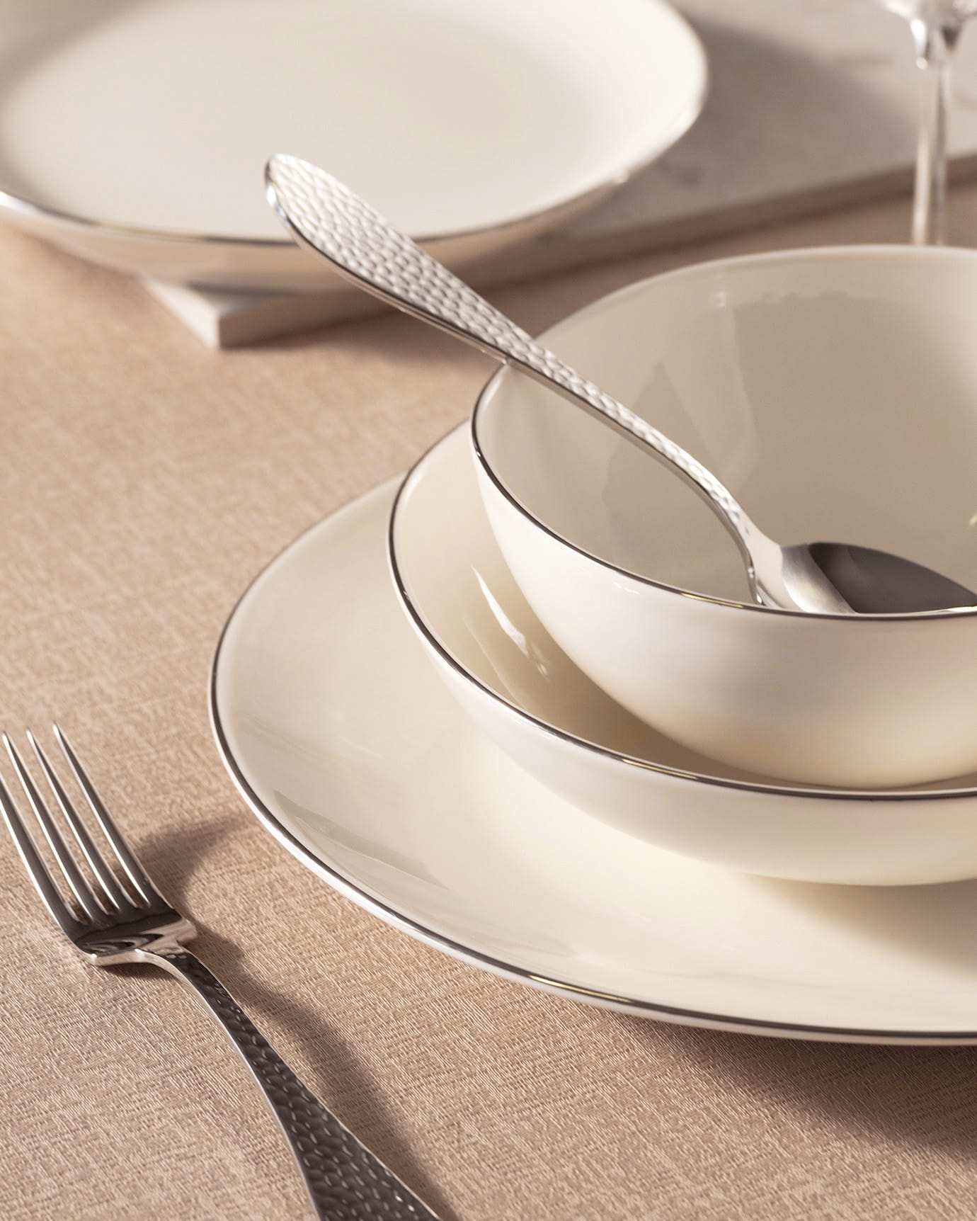 New Bone China Dinnerware Set - Alette Silver Accents